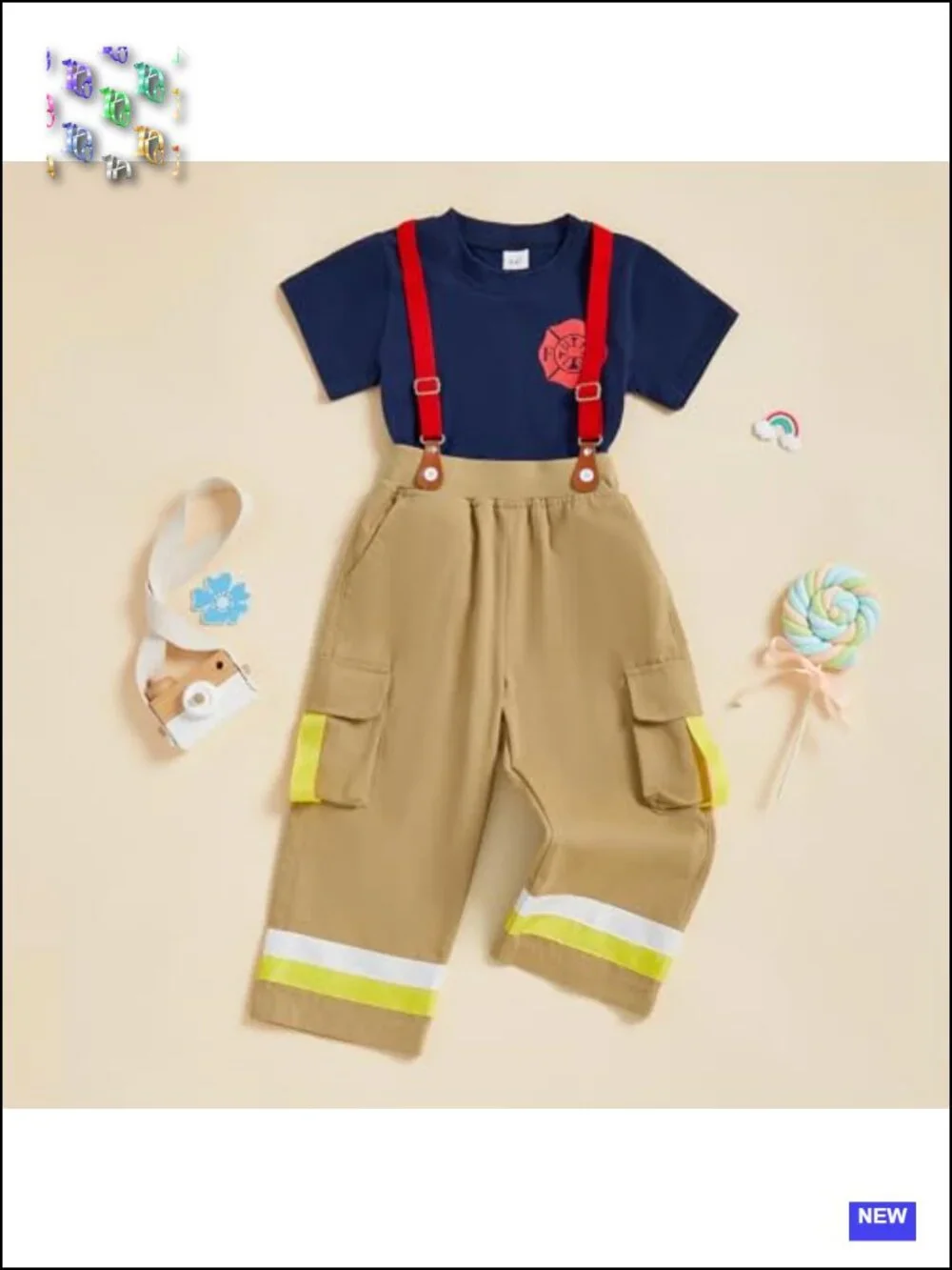 Toddler Firefighter Costume 2 Piece Set Cotton Blend Pretend Play
